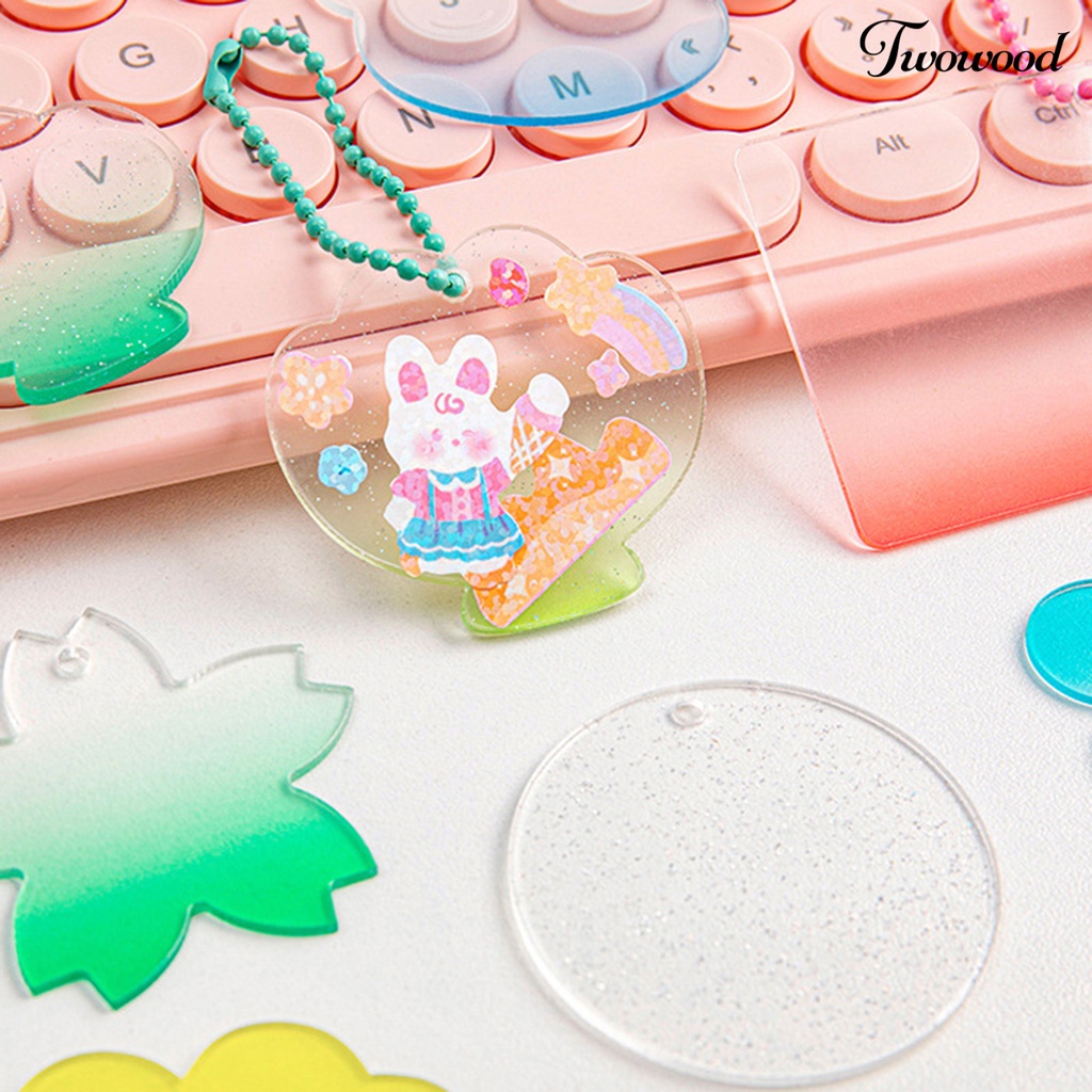 Twowood 10Pcs/Set Gantungan Kunci Liontin Glitter Gradasi Transparan Manik-Manik Rantai Akrilik Hadiah Multi-Gaya Kerajinan DIY Kunci Gantungan Liontin Perlengkapan Rumah