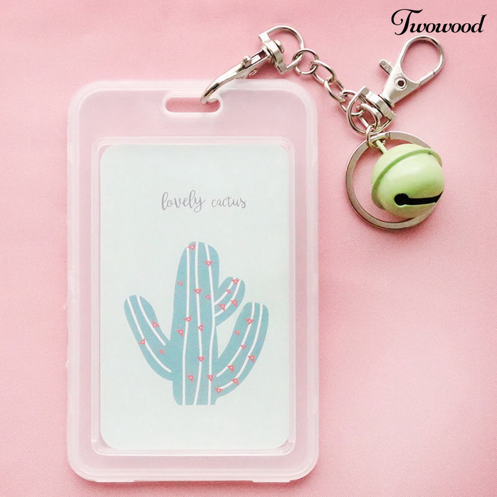 Twowood Card Holder Casual Tiny Bell Anti-ic Transparan Kartun Unisex ID Card Gantungan Kunci Case Tas Untuk Pelajar