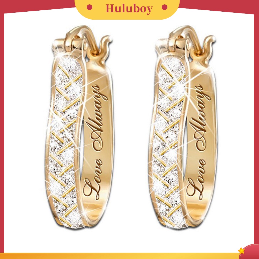 {Ready Stock} Wanita Fashion Kristal Imitasi Cubic Zirconia Alloy Hoop Earrings Pesta Perhiasan Hadiah