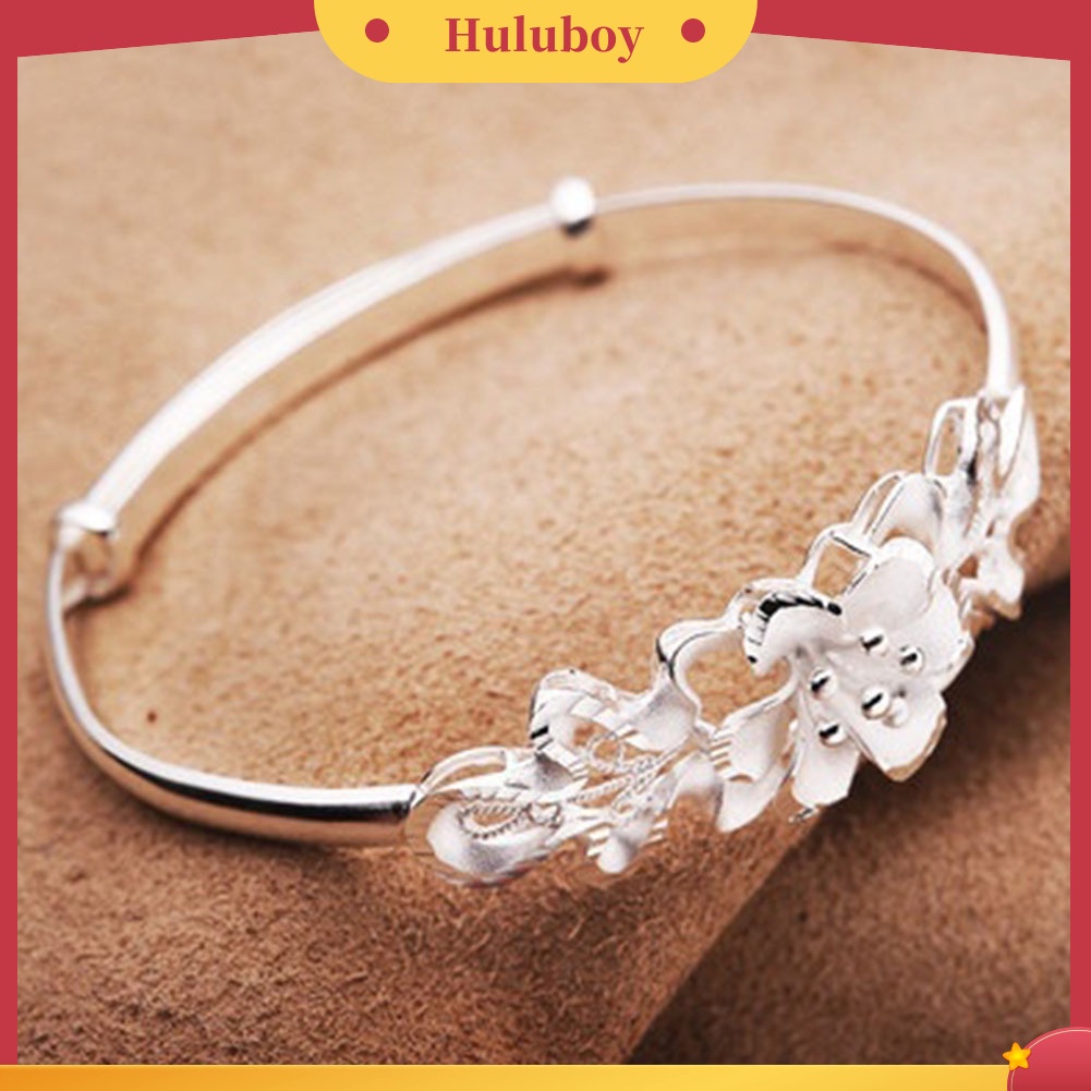 {Ready Stock} Fashion Bunga Adjustable Cuff Bangle Woman Perak Disepuh Gelang Tangan Perhiasan
