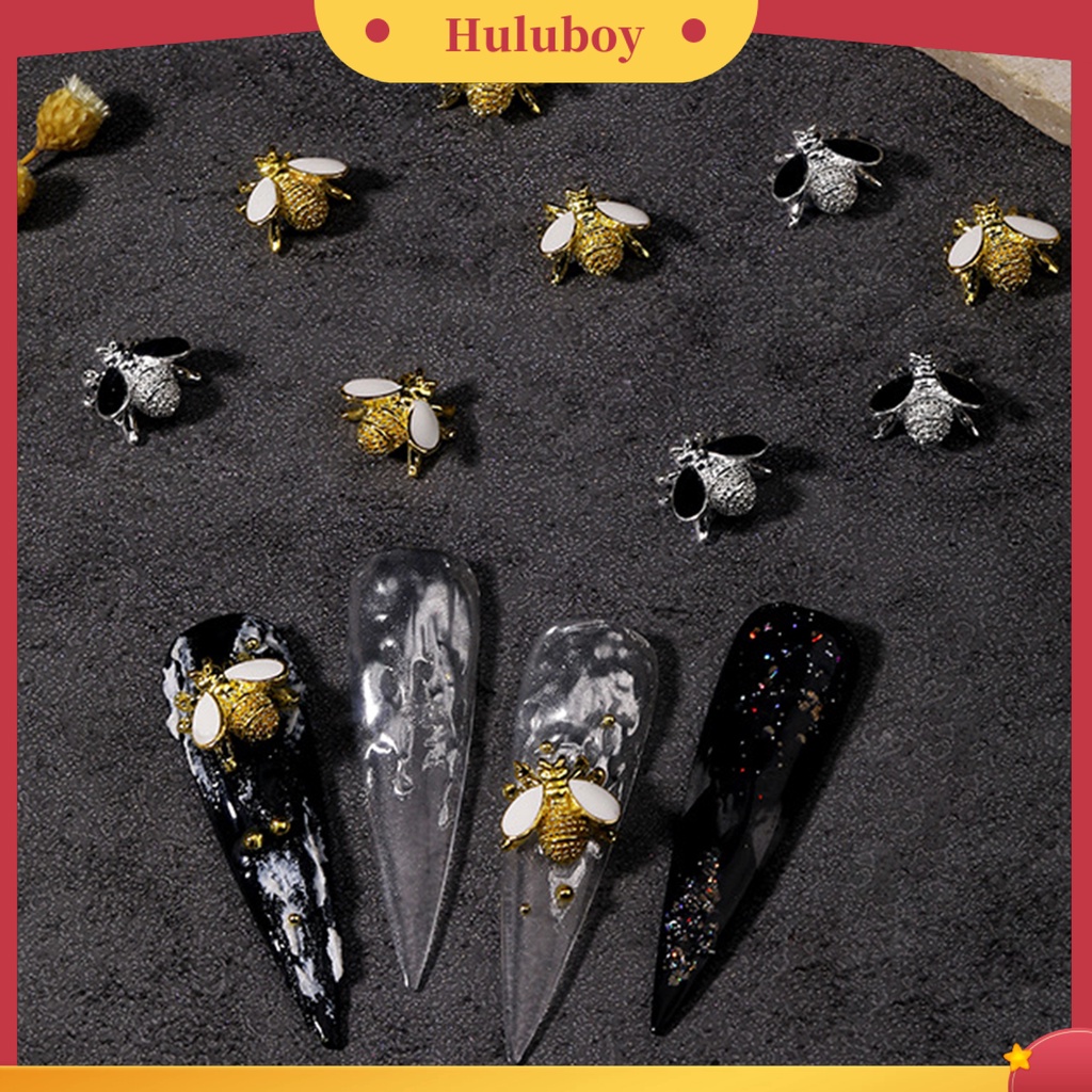 {In Stock} 10Pcs Nail Art Little Bee Gloss Tiga Dimensi Gaya Punk DIY Vintage Silver Golden Lebah Kecil Nail Art Decor Nail Salon Supply