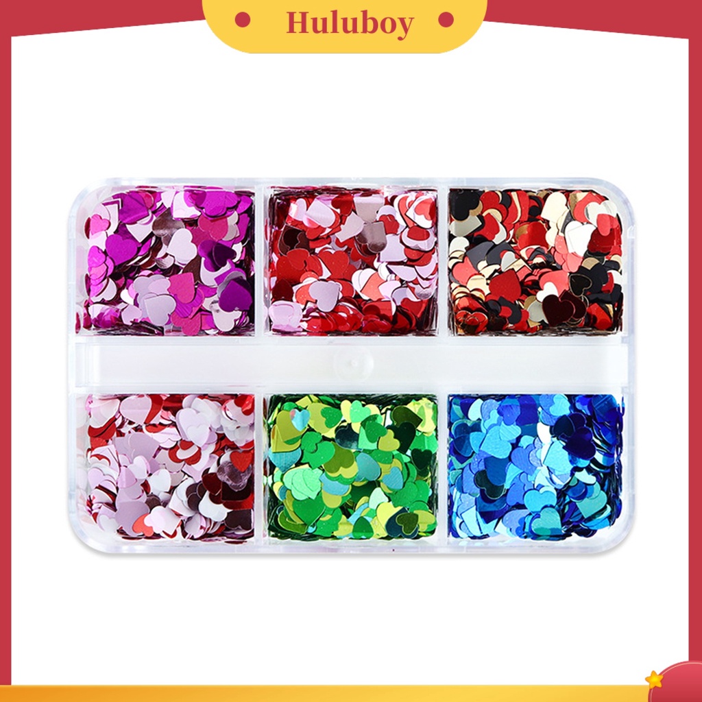 {In Stock} 1kotak Nail Art Sequin Shining Light-Reflective Sparkling DIY Efek Visual Yang Mempesona 6kisi Hari Valentine Berbentuk Hati Kuku Glitter Aksesoris Kuku