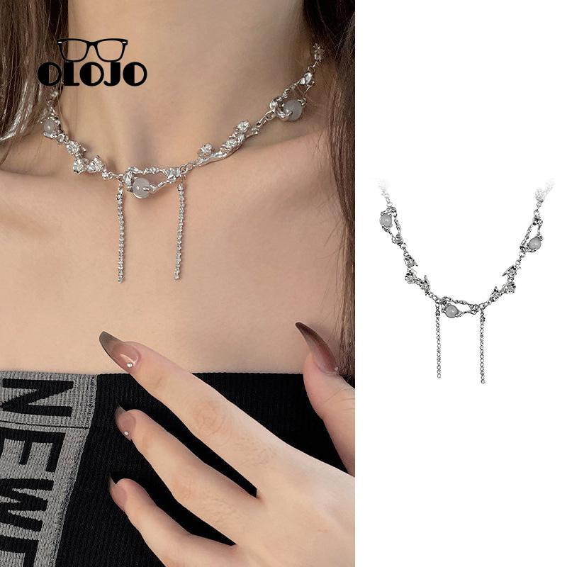 【COD】Kalung Zirkon Batu Moonlight Putih Wanita Musim Panas Manis Keren Rantai Klavikula Canggih