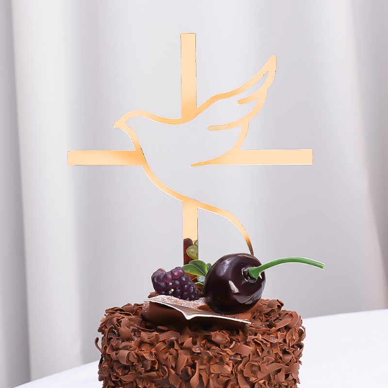 Peace Dove Berbentuk Topper Kartu Emas Akrilik Kue Insert Piring Coklat Muffin Es Krim Hiasan Baking Dessert Dekorasi Aksesoris