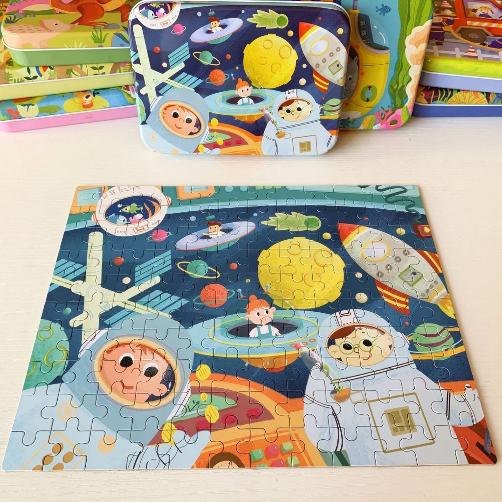 HZ Puzzle Jigsaw Kayu 60pcs Kotak Kaleng Besi Puzzle Wooden 60pcs Mainan Edukasi Puzzle Jigsaw Kaleng