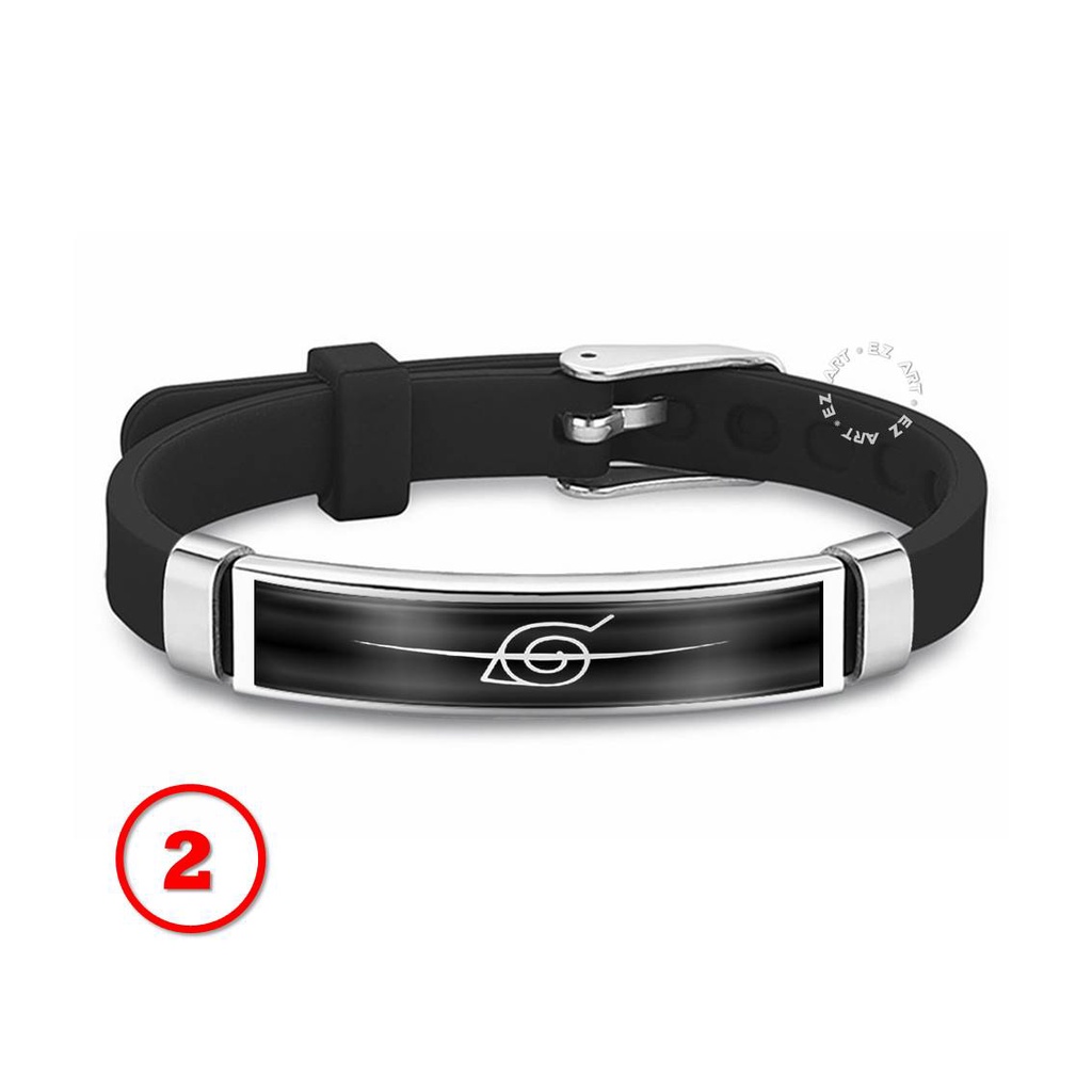 GELANG NARUTO SHARINGAN RINNEGAN EYE BAHAN KARET SILICONE PLAT STAINLESS STEEL GAMBAR ANIME KACA EPOXY MODEL SABUK STRAP