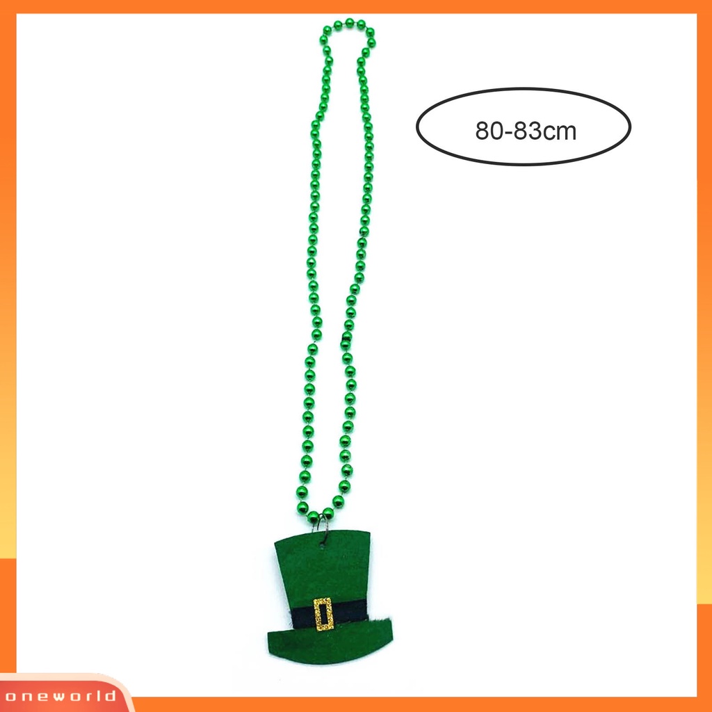 [OWR] Shamrock Kalung Beruntung Semanggi Hijau Topi Surat Panjang Bulat Manik-Manik Saint Patrick's Day Clover Dewasa Kalung Perlengkapan Pesta