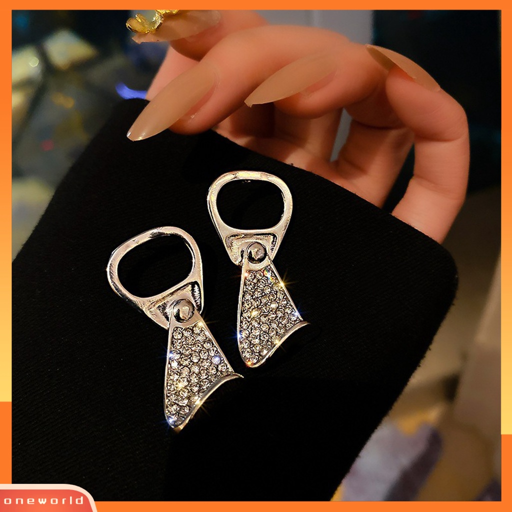 [OWR] 1pasang Wanita Anting Geometris Berlian Imitasi Menawan Pengerjaan Halus Berkilau Berdandan Hypoallergenic Toples Tarik Cincin Kreatif Stud Earrings Perhiasan Aksesori