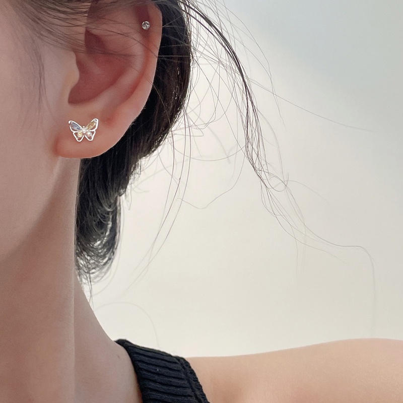 Kami Bunga Halus s925 Perak Fantasi Warna-Warni Zirkon Kupu-Kupu Stud Anting-Anting Untuk Wanita Gadis Korea Indah Kecil Bersinar Anting-Anting Fashion Telinga Perhiasan Aksesoris