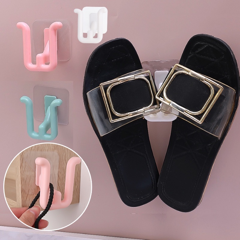 Rak Saluran Sandal Yang Dipasang Di Dinding Bebas Pukulan Dua Slot Sepatu Gantungan Hook Serbaguna Rumah Organize Alat Hemat Ruang Hemat Tempat Handuk Kalung Topi Gantungan