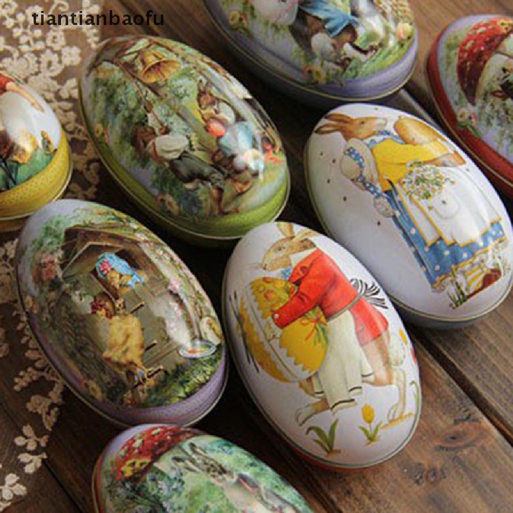 [tiantianbaofu] Easter Box Candy Tins Boxes Gift Cookie Storage Tinplatelids Telur Toples Butik