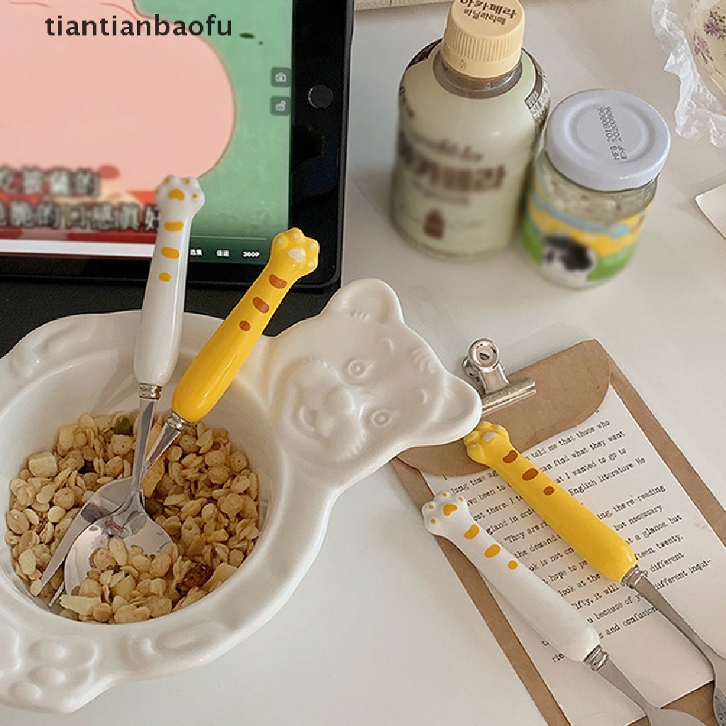 [tiantianbaofu] Sendok Garpu Kartun Harimau Sendok Garpu Set Portable Makan Siang Peralatan Makan Travel Butik
