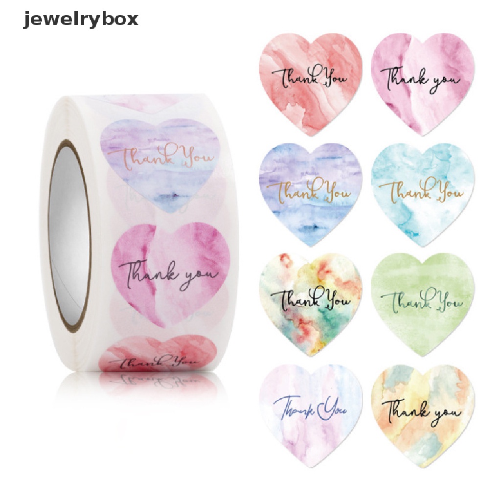 [jewelrybox] 500pcs/roll Hati Terima Kasih Stiker Bunga Hias Decal Sealing Stiker Butik