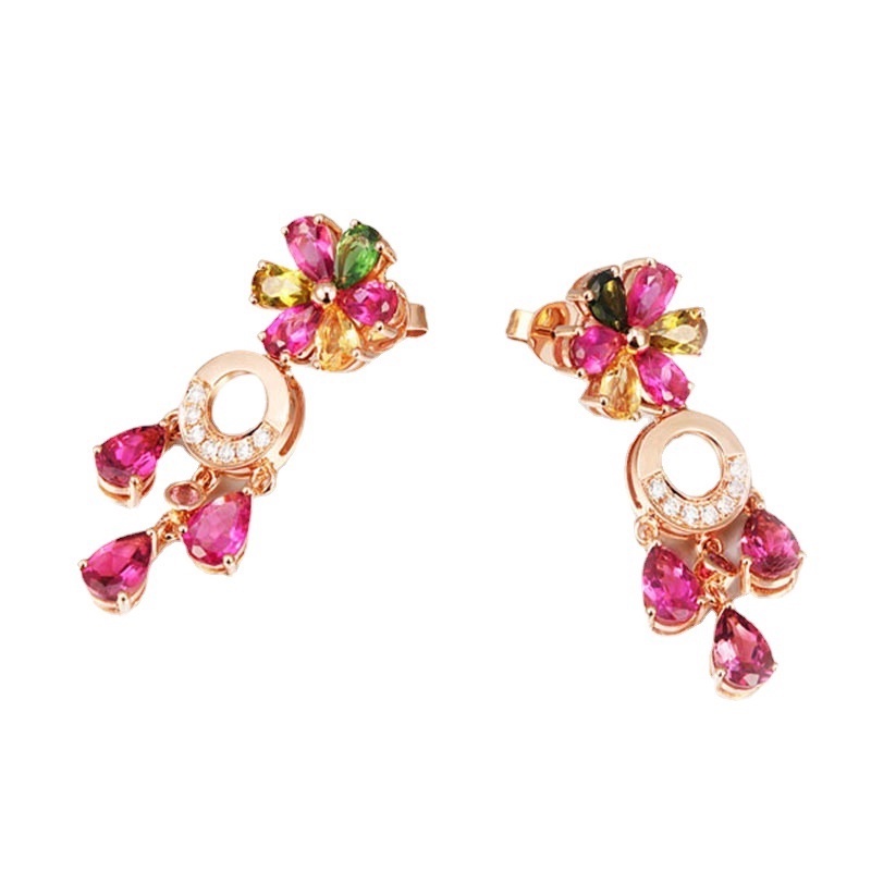 Goldkingdom Aksesoris Perhiasan Fashion Ready Stock Anting Rubellite Korea, Anting Stud Batu Permata Berwarna, Perhiasan set Batu