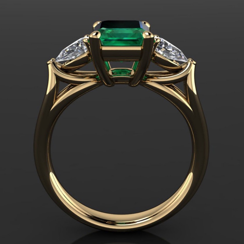 Goldkingdom Fashion Jewelry Accessories Ready Stock Yellow Gold-plated Emerald Square Diamond Ring