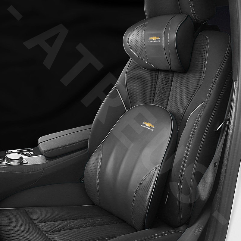 Chevrolet Car Leather Headrest Pillow Bantal Penyangga Punggung Memory Foam Lumbar Pillow Bantal Leher Untuk Spin Orlando Captiva Lova Zafira Trax Colorado Aveo Spark