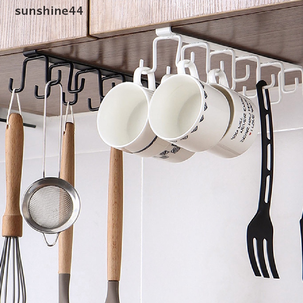 Sunshine Besi 6kait Rak Penyimpanan Lemari Cabinet Besi Bawah Rak Mug Cangkir Gantungan Kamar Mandi Dapur Organizer Rak Gantung Holder ID