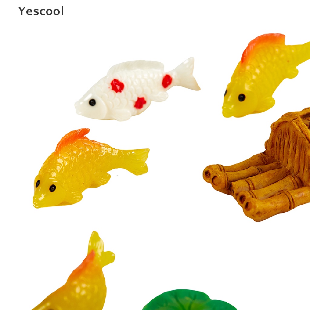 Yescool Hias Teratai Ikan Warna-Warni DIY Miniatur Ornamen Lanskap Mikro Mini ID