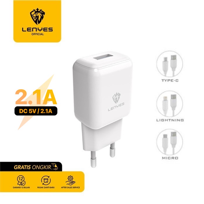 Kepala Charger Adaptor 2.1A Original 100% LENYES LCH331 New - Micro USB original kabel cable casan travel charger tc android usb charger micro usb type c batok kepala charger