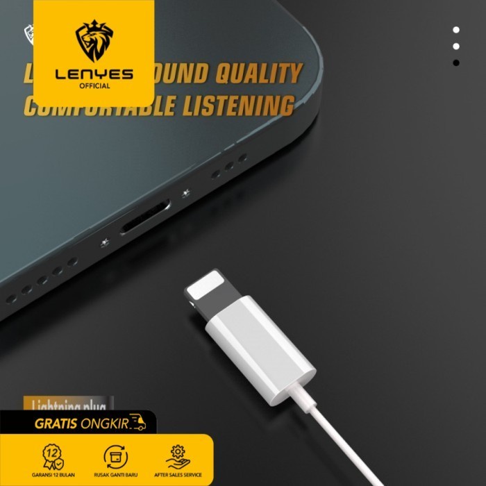 Lenyes LF66 Stereo Wired Earphones Lightning Volume Mic Original handsfree earphone ear in ear bud microphone kabel tanpa