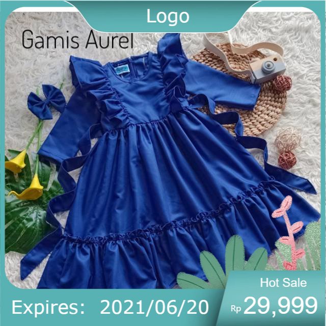 GAMIS KATUN TOYOBO/GAUN/ BAJU MUSLIMAH ANAK & DEWASA "' GAMIS AUREL"' WARNA BIRU ELEKTRIK