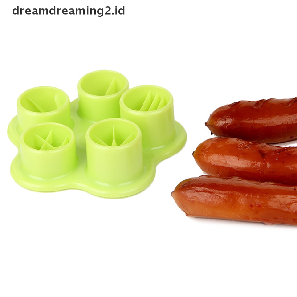 (Hot) 5in1 Sausage Hot Dog Cutter Set Ham Pemotong Sosis Dapur Cutg Cetakan DIY//