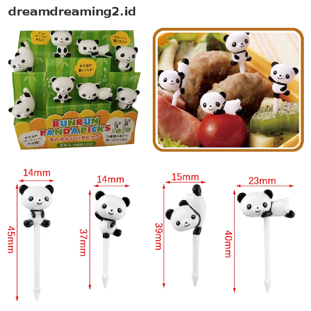 (hot) 8pcs/set Mini Kartun Panda Garpu Buah Anak Snack Dessert Picks Tookpick Makan Siang//