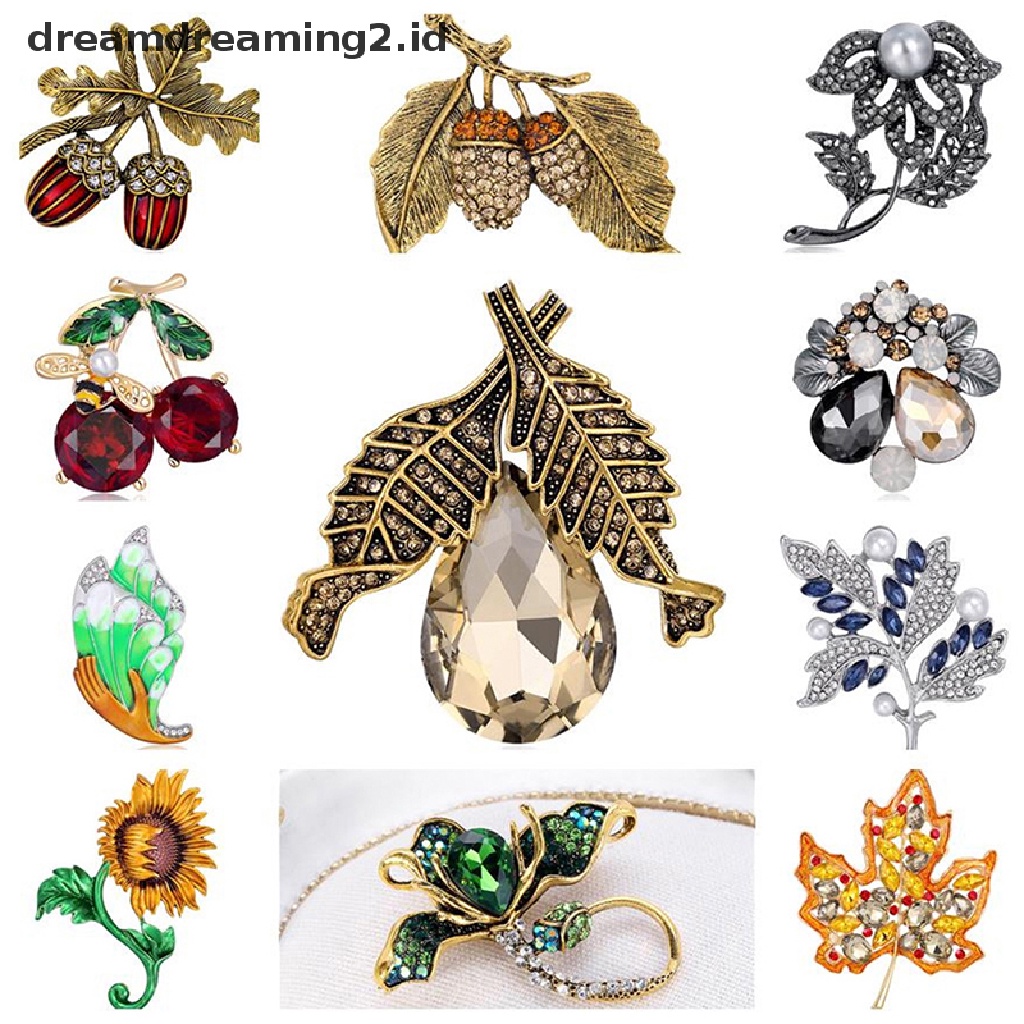 (hot) Fashion Vintage Bros Lencana Kristal Berlian Imitasi Pin Wanita Baroque Perhiasan Pesta//