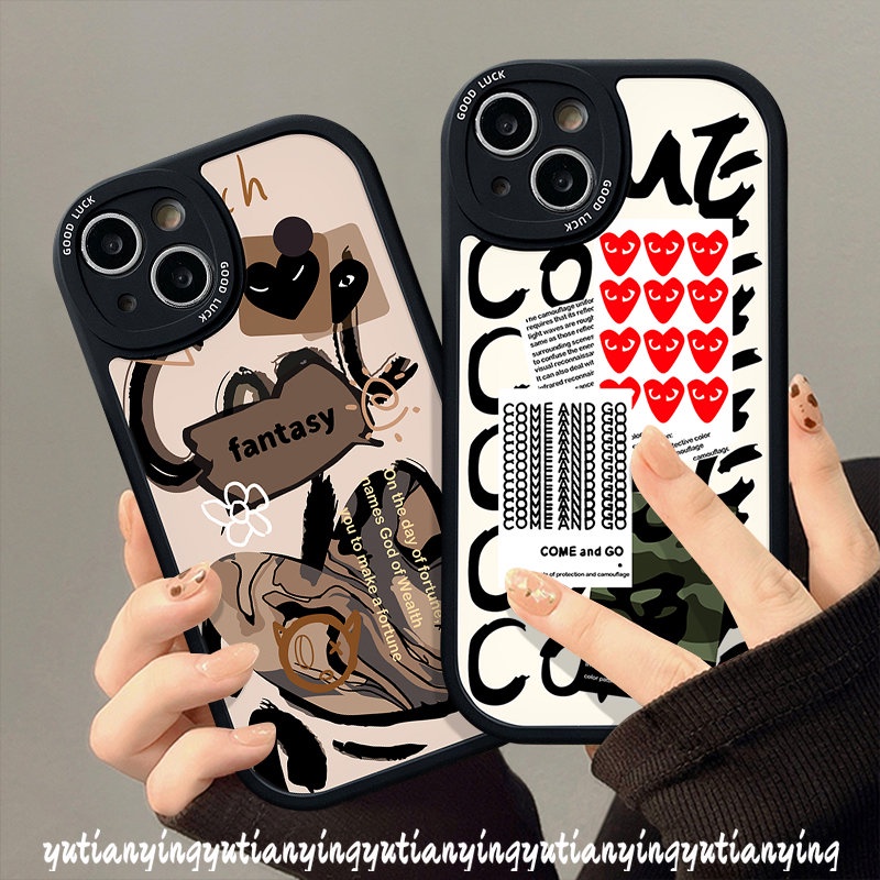 Ins Graffiti Cinta Hati Tpu Soft Back Case Kompatibel Untuk IPhone 7plus 11 12 13 14 Pro Max XR 6s 7 6 8 plus XS X Max SE 2020 Trendi Merek Comme Des Garcons Cover