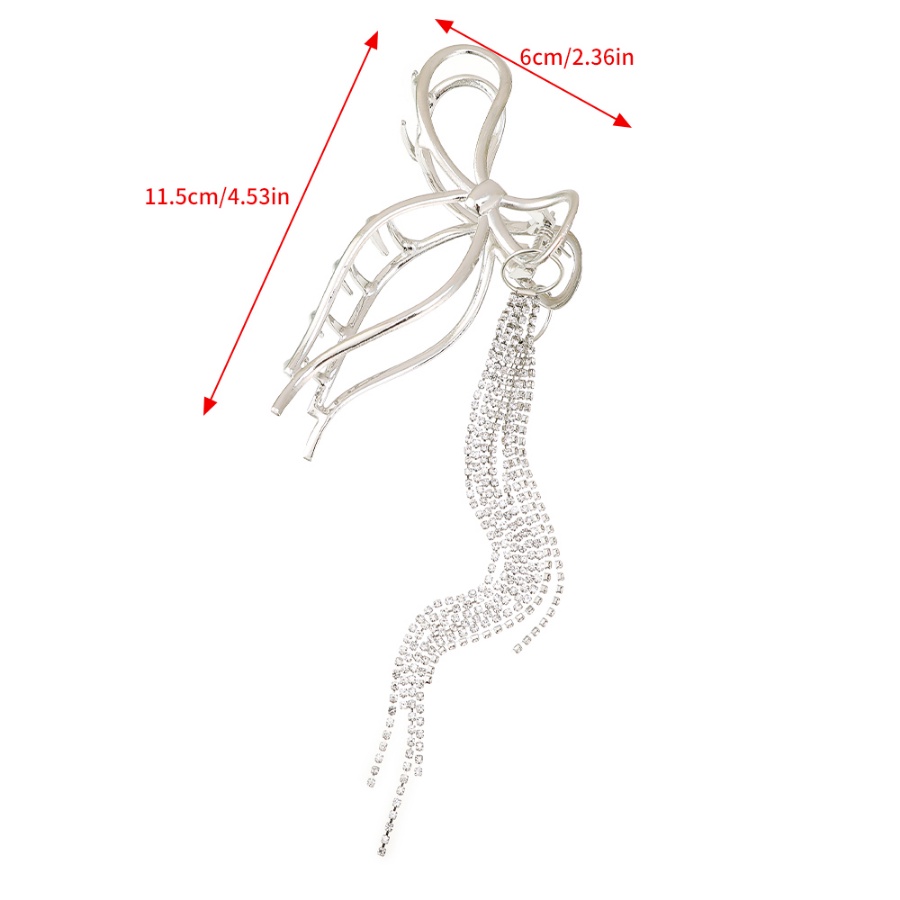 Korea Logam Busur Berlian Imitasi Rumbai Rambut Klip Rambut Cakar Kristal Keperakan Jepit Rambut Wanita Aksesoris Rambut