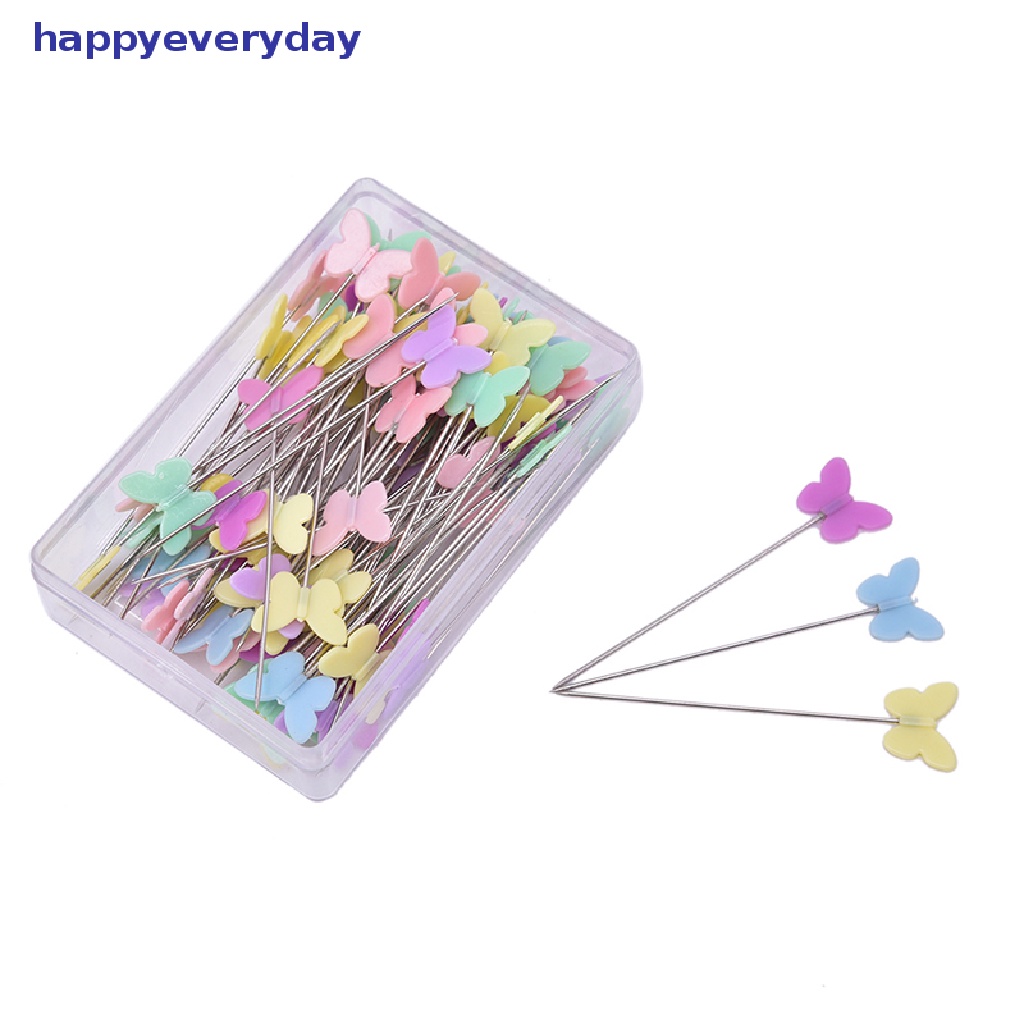 [happy] 100pcs/lot Aksesoris Jahit Pin Patchwork Dengan Kotak DIY Tombol Kepala Pin DIY [ID]