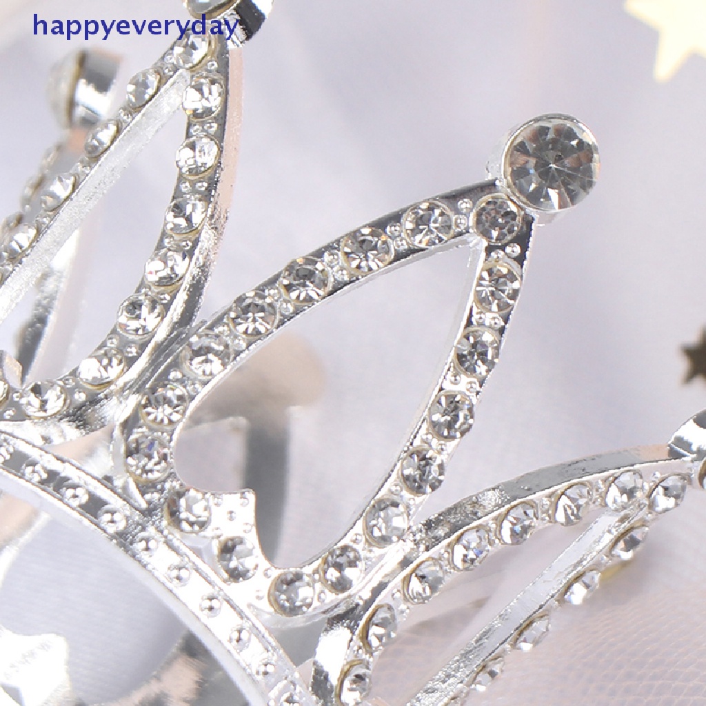 [happy] Mini Crown Princess Topper Kristal Mutiara Anak Hiasan Rambut Dekorasi Pesta [ID]