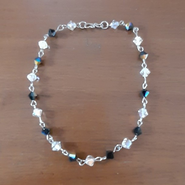 GELANG KAKI WANITA TITANIUM SWAROVSKI 23 CM ANTI KARAT HITAM BAR33