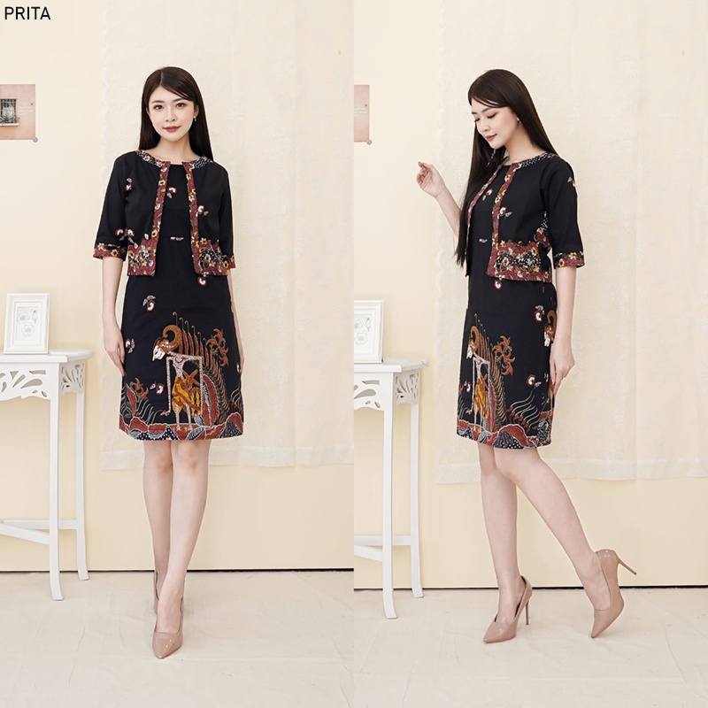 Evercloth Prita Dress Wanita Batik Lengan Panjang Couple Modern Dress