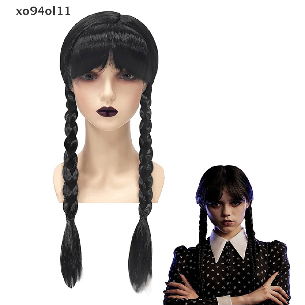 Xo Rabu Addams Cosplay Wig Wanita Rambut Panjang Wig Tahan Suhu Tinggi Sintesis Dikepang Wig Halloween Grosir Aksesori OL