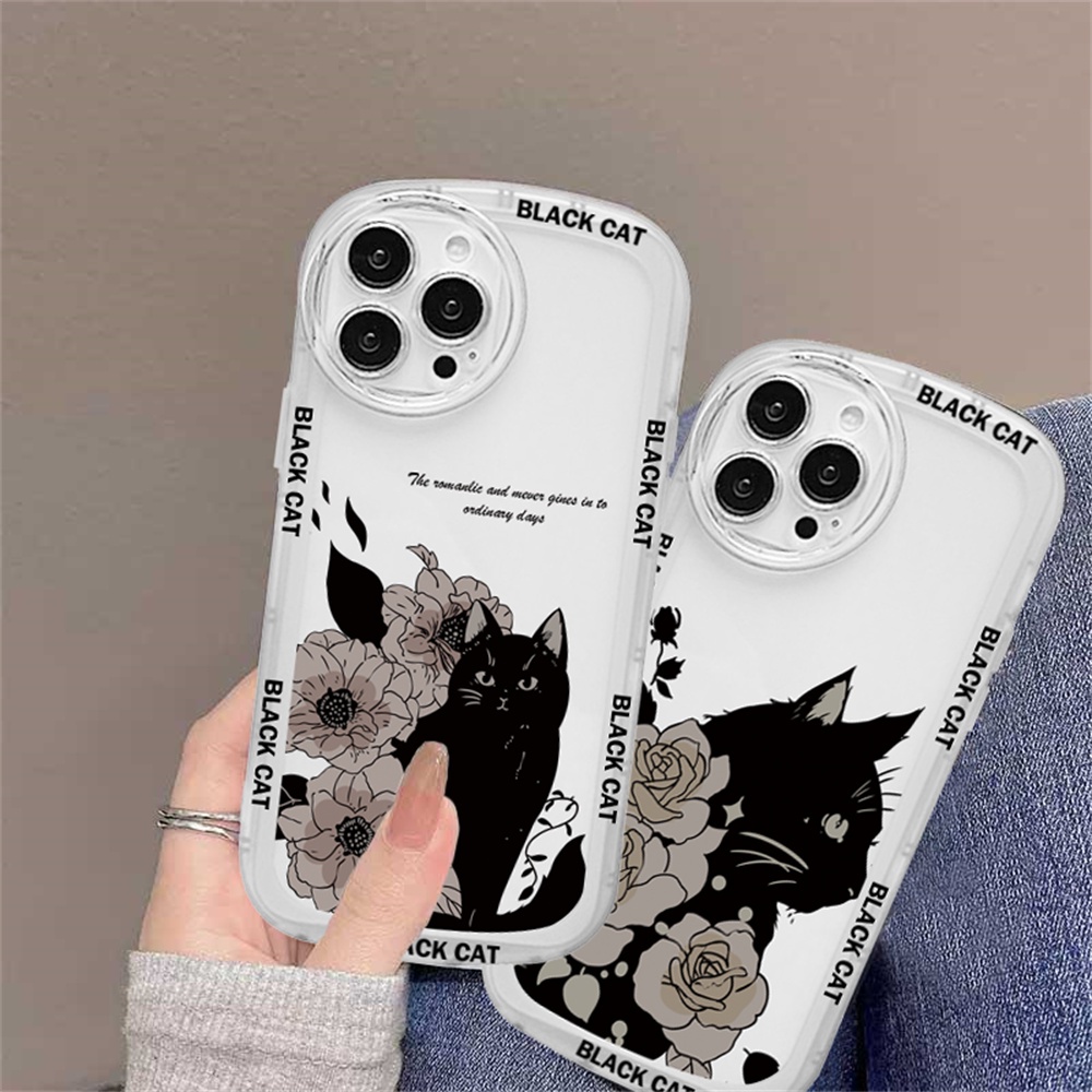 Redmi Note 11S 11 Pro Redmi 10C 10A 9C 9T 9A Note 10S Note9 Pro 9S Note8 Pro Note7 Poco M3 X3 Pro NFC Bunga Dan Kucing Hitam Bening Lembut TPU Case Binteacase