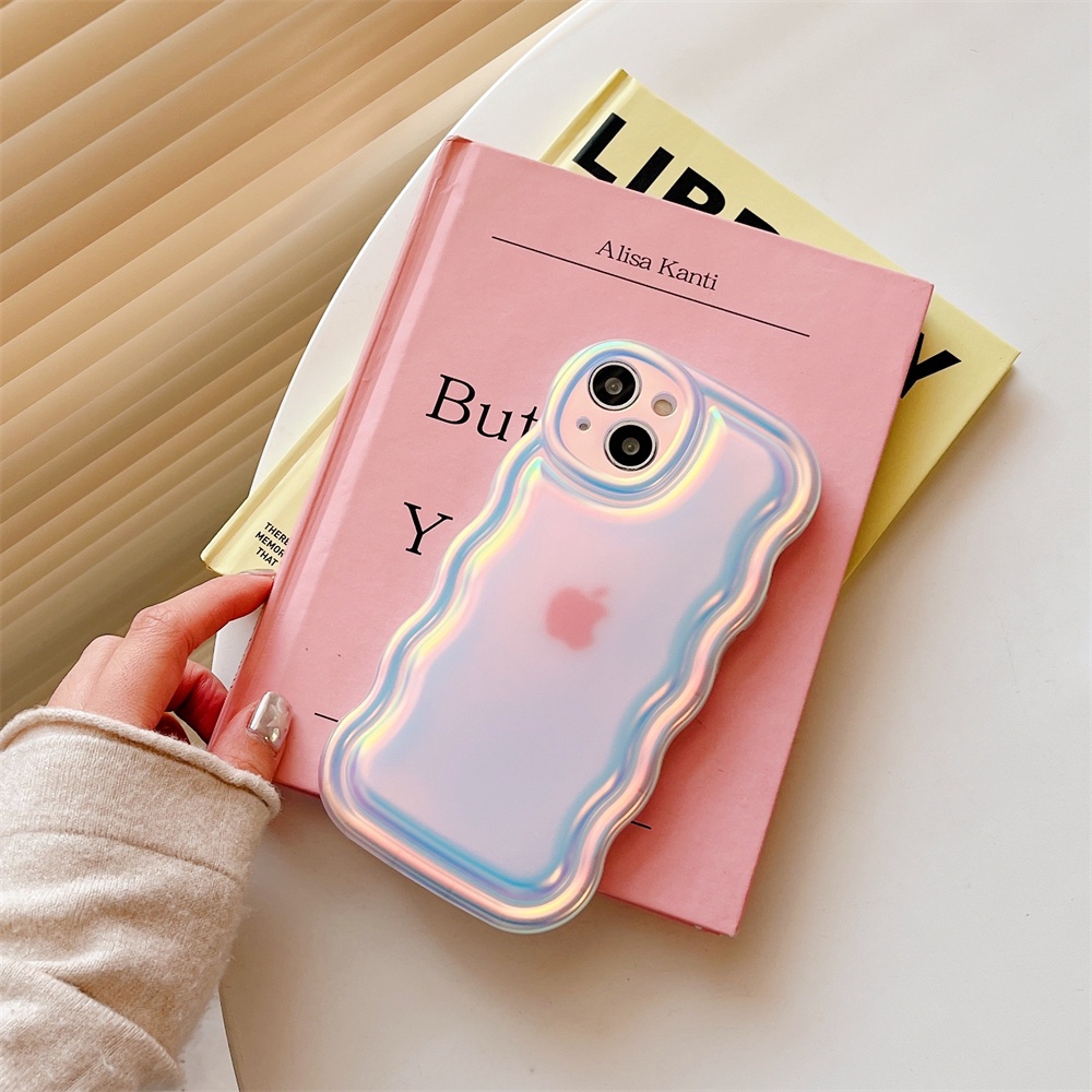 IPHONE Casing Ponsel Laser Hati Cinta 3D Lucu Untuk Iphone14 13 12 11 Pro Max X XR XS Max 13 Pro Bergaya Aurora Motif Gelombang Shockproof Cover