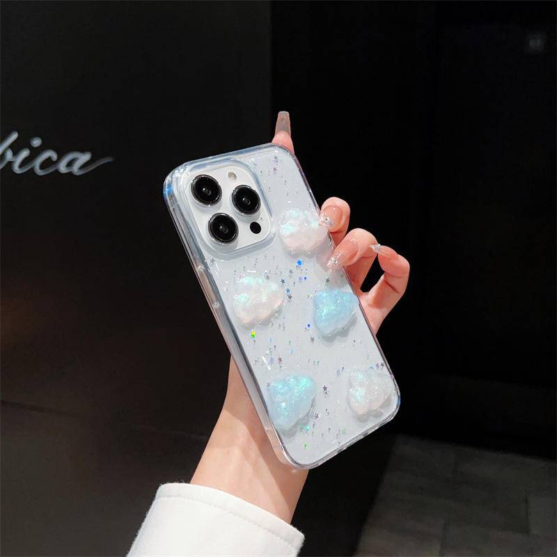 Epoxy Bling TPU Lucu 3D Awan Casing Ponsel Untuk Iphone14 13 12 11 Pro MAX Plus Mini Cover Transaprent Shockproof Tritone Untuk iPhone X XS MAX XR 7 8 Plus SE 2022 2020