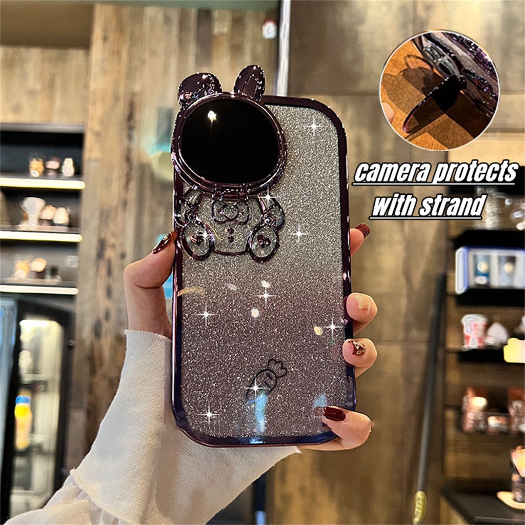 Luxury clamshell Kamera Perlindungan Lensa case iPhone 14 Pro Max14 Plus case Iphone13 12 Pro Max 11 ProMax Kartun Kelinci Dengan Stand Cakupan Penuh Perlindungan Shock Lembut Penutup Belakang