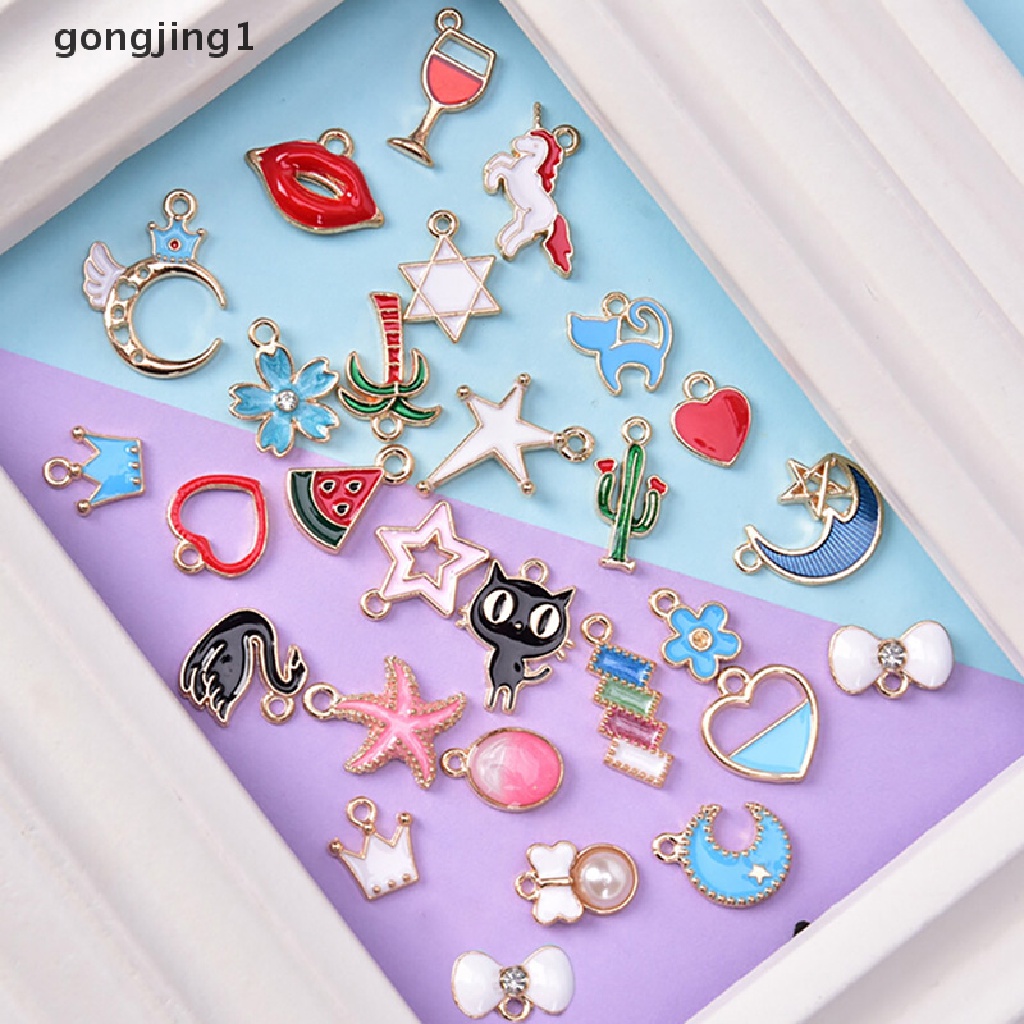 Ggg 30PCS/Set Enamel Hewan Bulan Bintang Buah Ch Liontin Kerajinan DIY Membuat Perhiasan ID