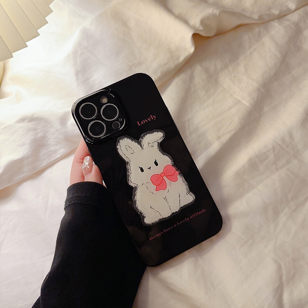 IPHONE Ins Lucu Katun Kelinci Kartun Silikon Case Dengan Rabbit Holder Untuk Iphone14 11 12 13 PRO MAX Casing Cover Pelindung AT0166