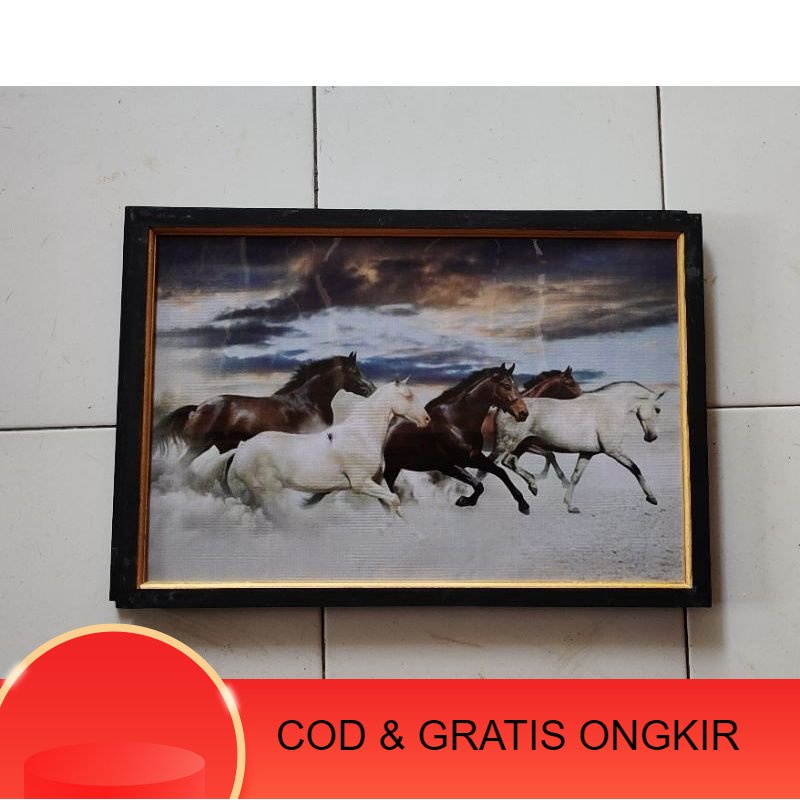 Panjang dinding lukisan cetak gambar kuda liar ukuran  100 x 50