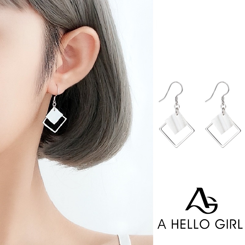 Anting Bentuk Persegi Geometris Model Hollow Gaya Korea Untuk Wanita