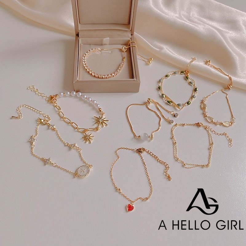 Hello Girl Gelang Tangan Mutiara Imitasi Gaya Korea Retro Untuk Wanita