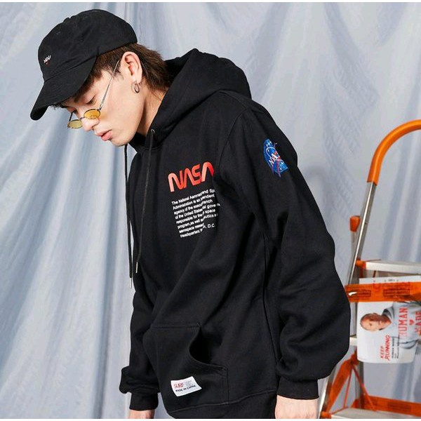 INDO - Jaket NASA H&amp;M Hoodie Pria Wanita Nasa Premium Hitam Termurah