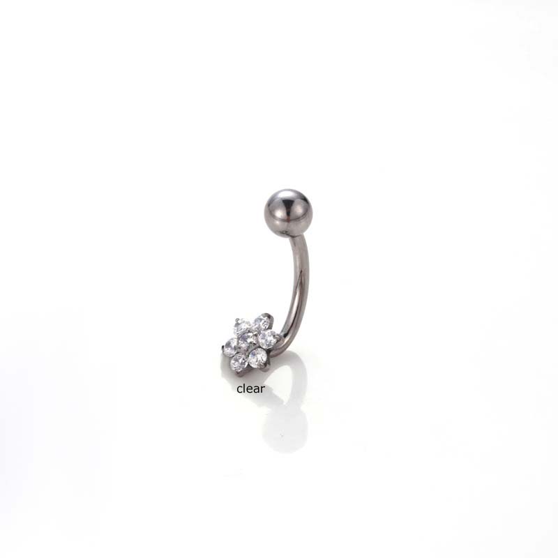 1biji Surgical G23 Bahan Titanium Steel Benang Internal 14Gauge Hypoallergenic Belly Button Ring Tindik Pusar Bentuk Bunga