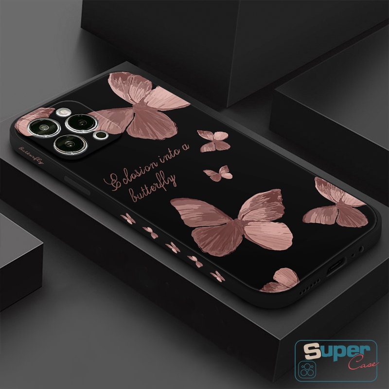 Casing Pola Sisi Fashion Kompatibel Untuk iPhone 7Plus XR 13 11 14 12 Pro Max X XS Max 6S 7 8 6 Plus SE 2020 Tepi Lurus Fantasi Retro Kupu-Kupu Lembut Tpu Phone Cover