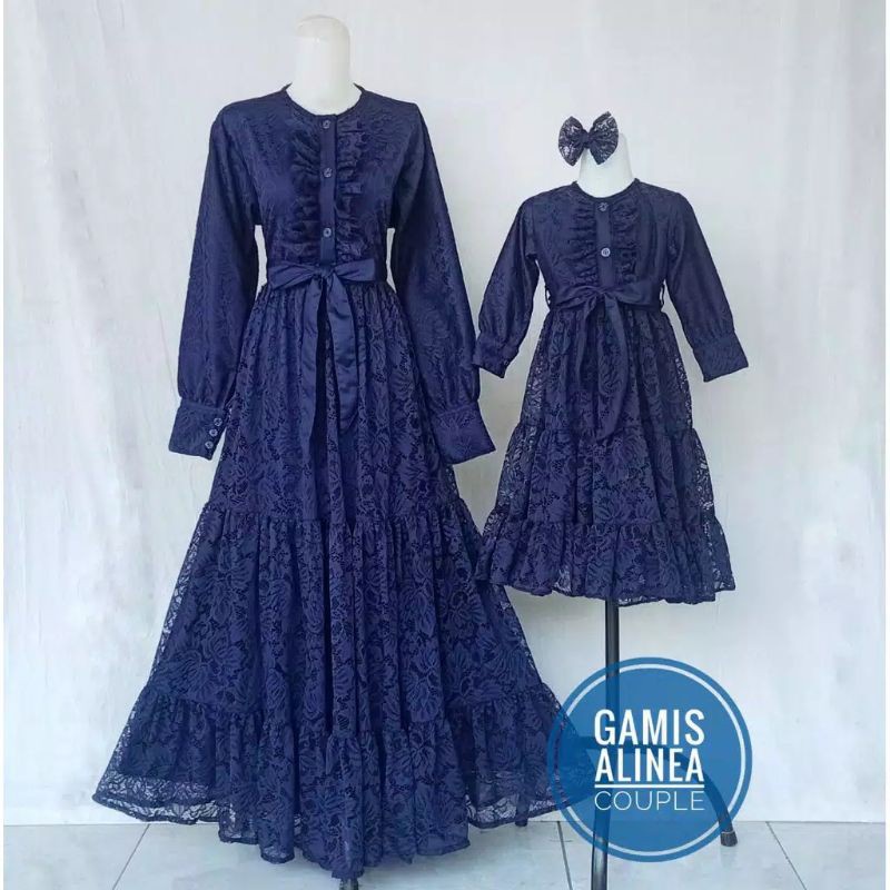 GAMIS BROKAT FURING KATUN TOYOBO ANAK & DEWASA WARNA NAVY