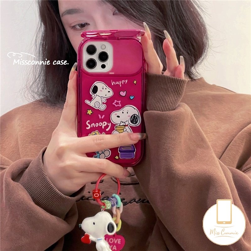 Rose Red Creative Flip Make Up Mirror Casing Kompatibel Untuk IPhone Xr7 8 Plus 11 14 13 12 11 Pro MAX X XS MAX SE 2020 Kartun Lucu Snoopy Charlie Brown Shockproof Soft TPU Case