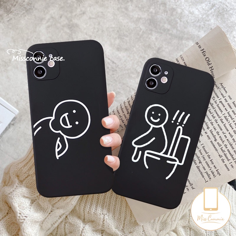 IPHONE Case Karakter Garis Lucu Imut Kreatif Kompatibel Untuk Iphone11 13 12 14 Pro Max6 7 8 6S Plus X XR XS Max 7Plus SE 2020 Couple Soft Tpu Straight Edge Back Cover